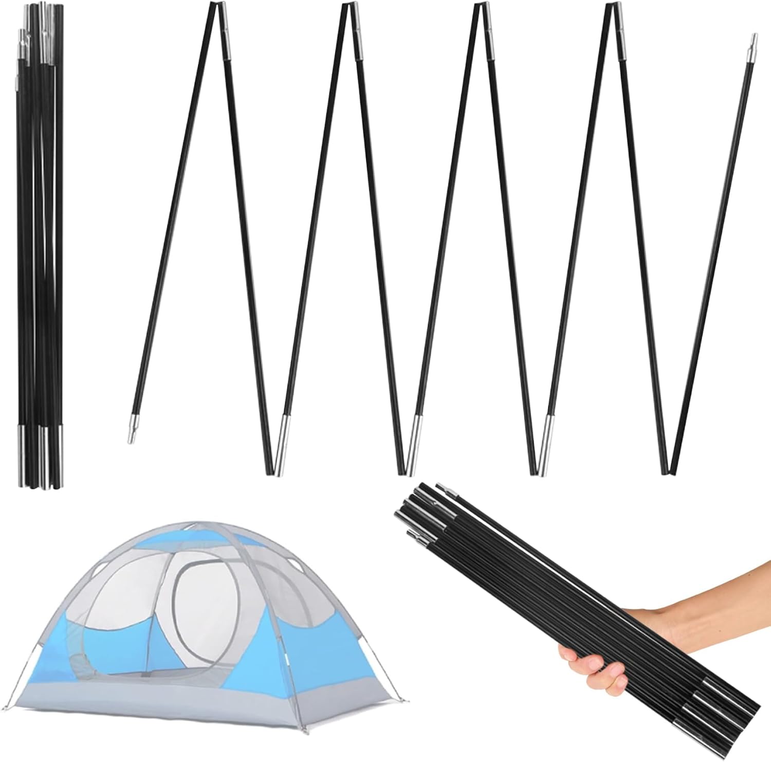 Tent Poles Awning Poles Replacement Tent Poles Replacement 8mm 12.8ft Length Adjustable Fiberglass Tarp Poles 18 Sections Supporting Awning Rods for Camping Backpacking