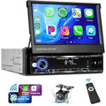 [Upgrade Wireless] Podofo Single Din Radio with Wireless Carplay Android Auto, 7" Flip Out Touchscreen Car Stereo with Bluetooth Mirror Link AM/FM USB Car Play Car Audio Receiver+HD Backup Camera