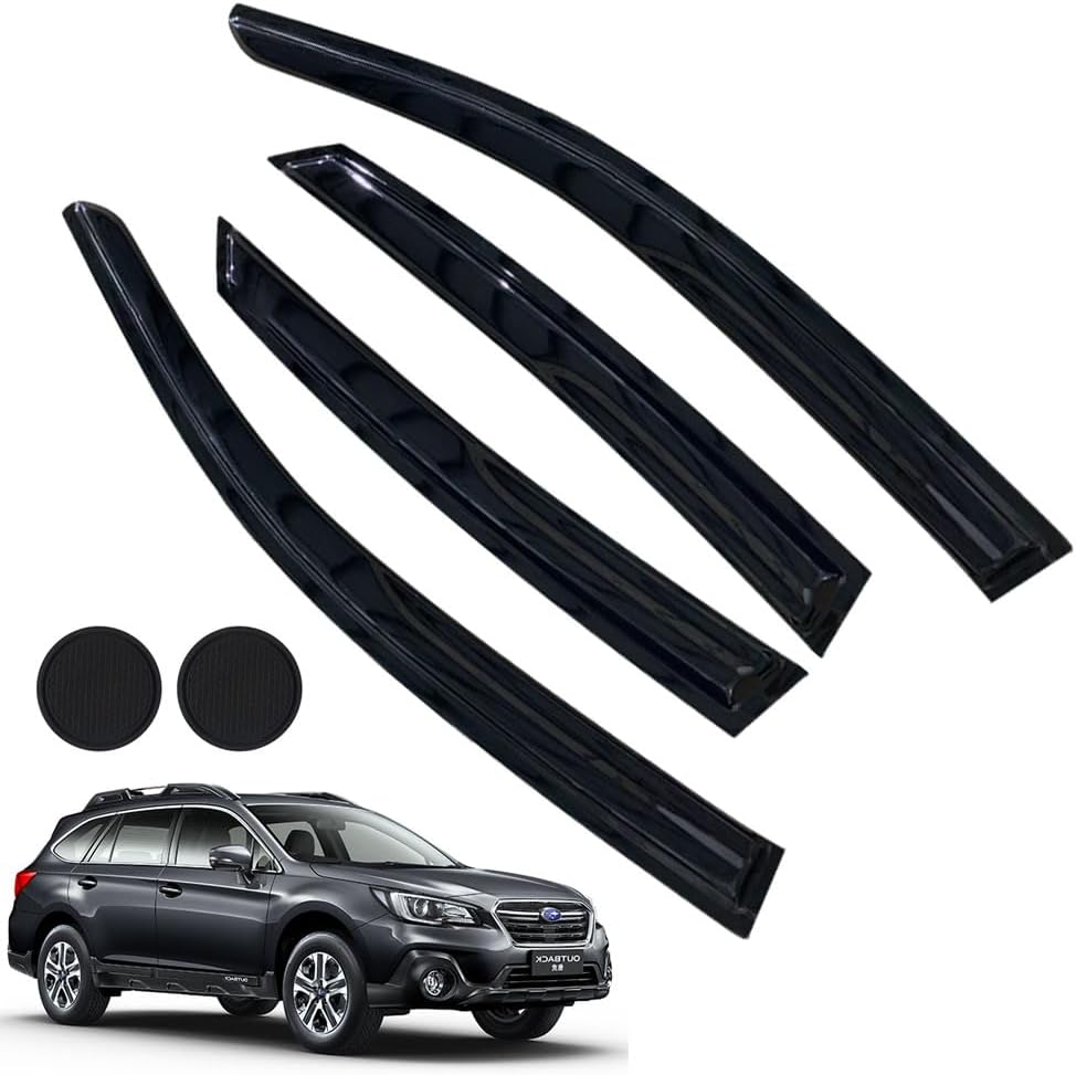 Rain Guards for 2015-2022 Subaru Outback, Tape-on Side Window Deflectors for Subaru Outback, Window Visors for Subaru Cars, for Subaru Car Accessories 4 Rain Guards ＆ 2 Car Coasters