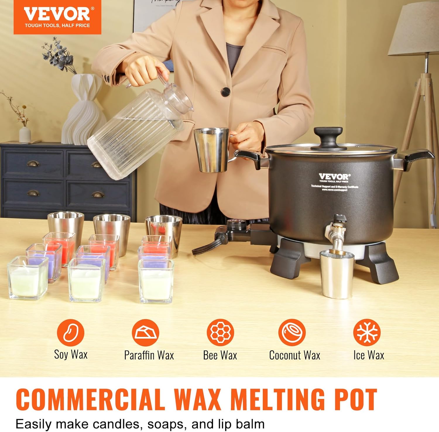 5 Liter Electric Wax Melting Pot with Pour Spout and Temperature Control Y271