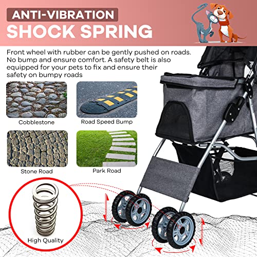 Dog Stroller 4-Wheel Folding Travel Carrier for Small-Medium Dogs and Cats Q7597