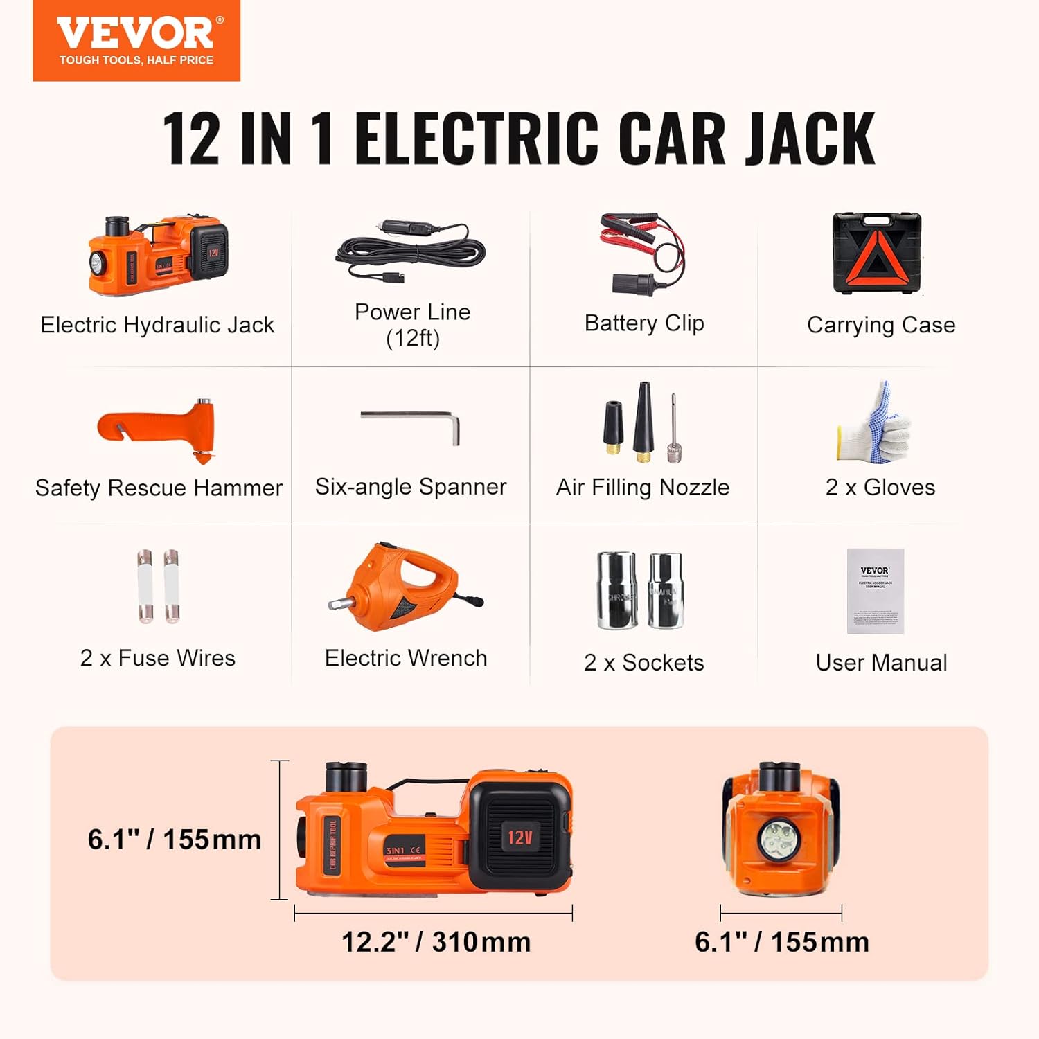 Electric Car Jack 5 Ton Hydraulic Lift with LED Light for SUV Truck Tire Change M134
