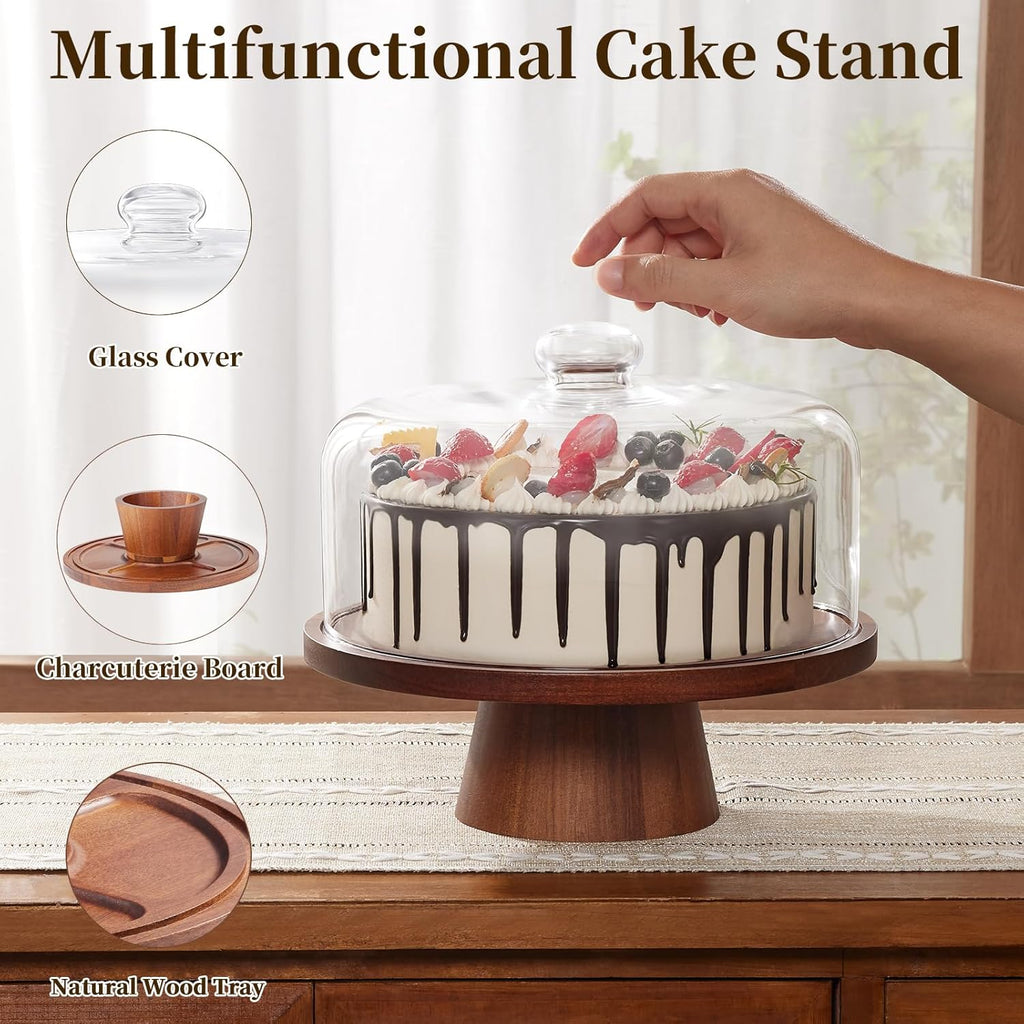 Glass Cake Stand with Dome, 2-in-1 Magnetic Lid, 11IN Y165158