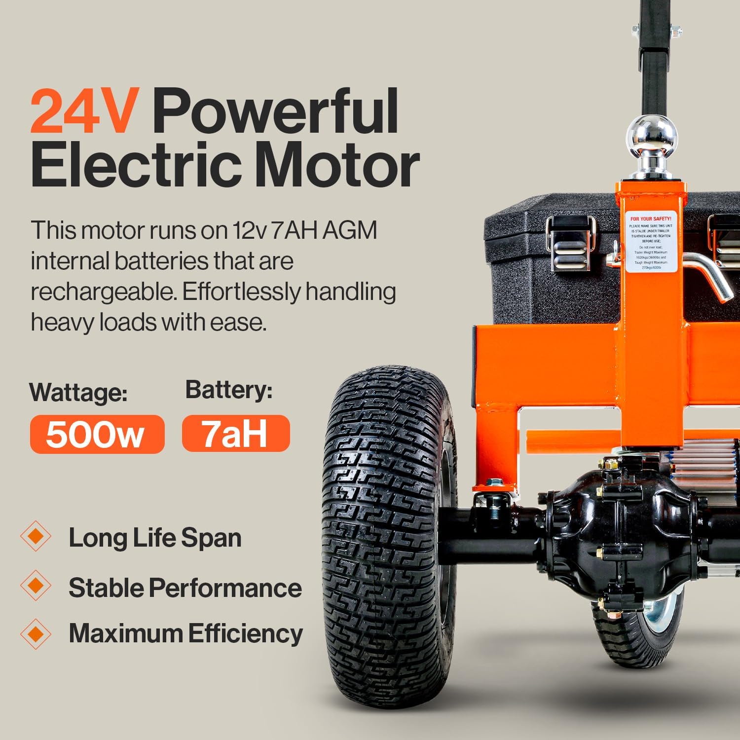 Electric Trailer Dolly 2800LBS Capacity, 450LBS Tongue Weight, 24V Powered with 2" Ball Mount U645