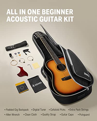 Acoustic Guitar Beginner Kit with Gig Bag, Strap, Tuner, Black T8814