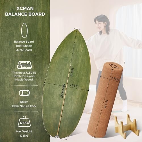 Surf Balance Board Trainer with Roller Wooden Exercise Balancing Stability Trainer I8359