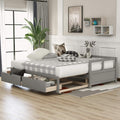 Wooden Daybed with Trundle Bed and Two Storage Drawers, Extending Bed Daybed for Kids Teens Adults, Wooden Daybed with Storage Drawers Twin to King Design, No Box Spring Required, Grey