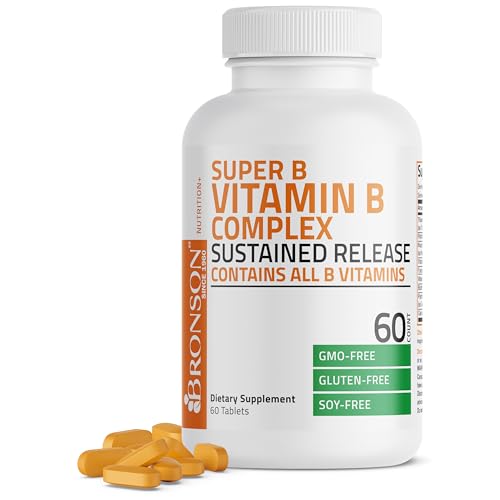 Bronson Super B Vitamin B Complex Sustained Slow Release (Vitamin B1, B2, B3, B6, B9 - Folic Acid, B12) Contains All B Vitamins 100 Tablets