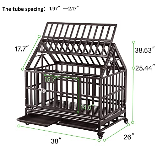 Dog Cage Crate Kennel Heavy Duty with Wheels for Large Dogs R240