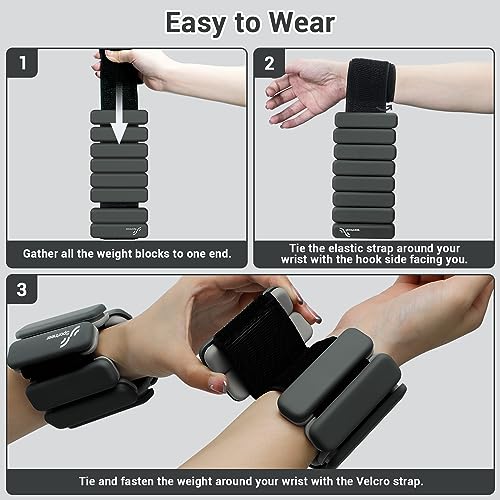 Wrist & Ankle Weights - 1 Pair (1lb/2lb Each) | Adjustable Silicone Wearable Weights for Yoga, Dance, Pilates V546919