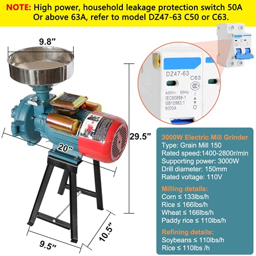 Electric Grain Mill Grinder 3000W for Cereals Corn Wheat D225148