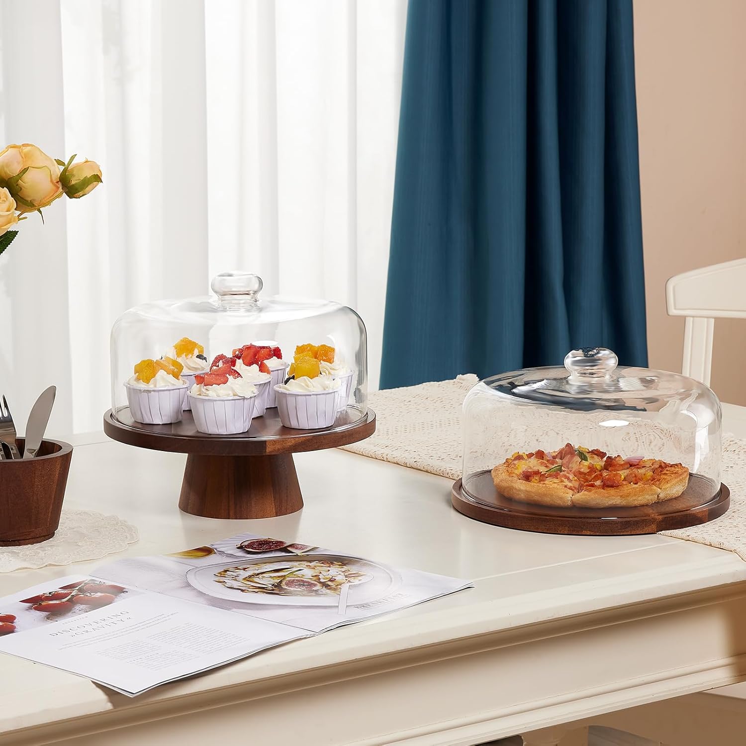 Glass Cake Stand with Dome, 2-in-1 Magnetic Lid, 11IN Y165158