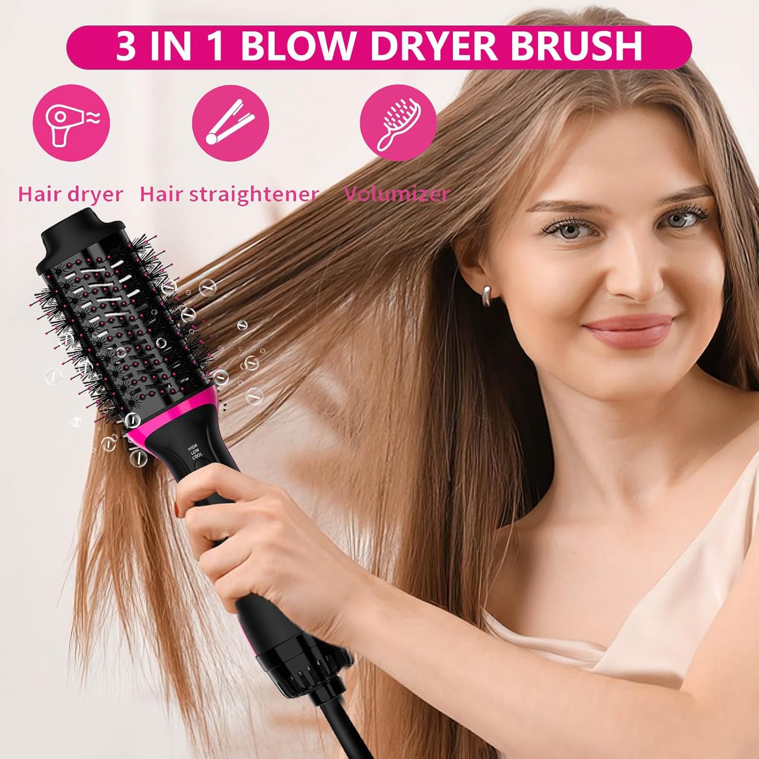 Hair Dryer Brush for European Travel, 2-in-1 Volumizer with Negative Ion Anti-frizz W627