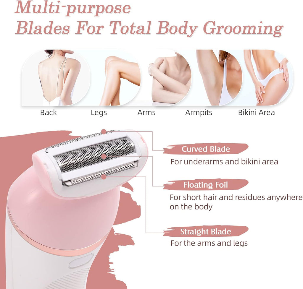 2-in-1 Rechargeable Lady Shaver for Legs, Arms, Face Hair Removal J6977