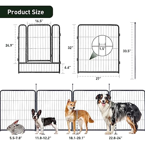 Dog Playpen 32" Height 16 Panels Foldable Outdoor Pet Exercise Pen J799478