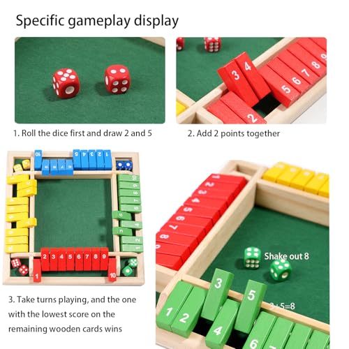 Shut the Box Dice Game, 12 Inches, 2-4 Player Wooden Tabletop Math Game H71444