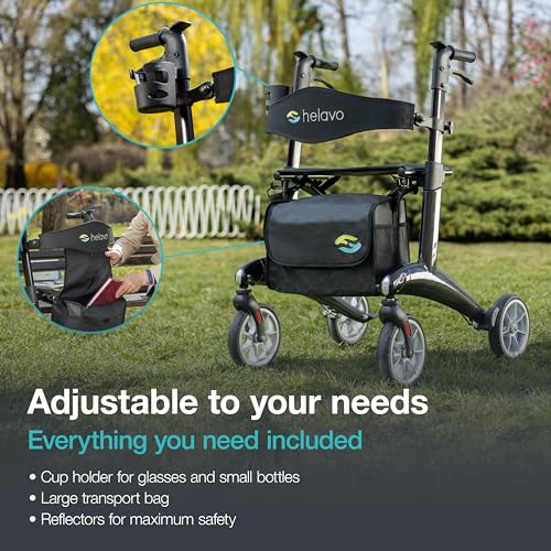 Ultralight Carbon Fiber 4-Wheel Rollator Walker for Seniors, Foldable and Height Adjustable X8080