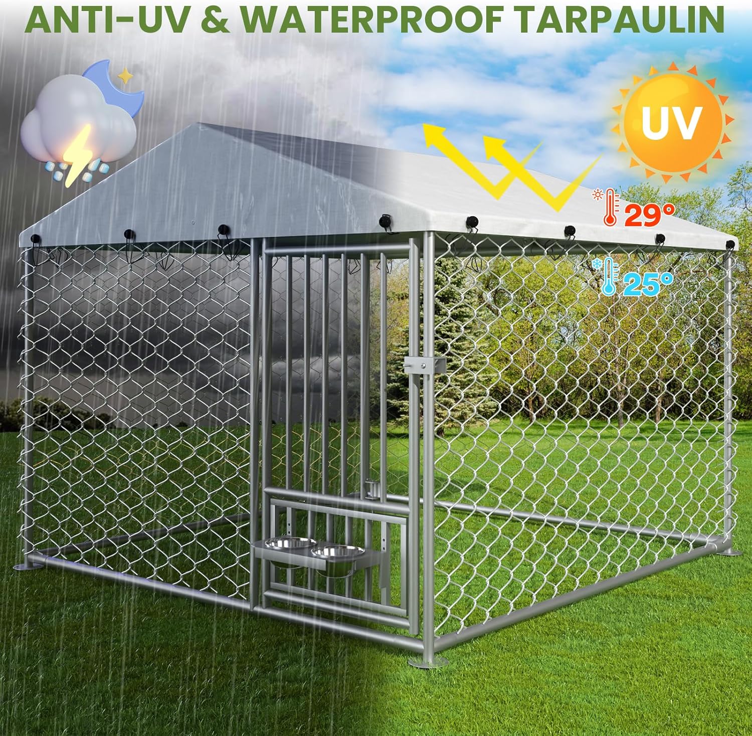 Outdoor Dog Kennel with Roof and Waterproof Cover P787633
