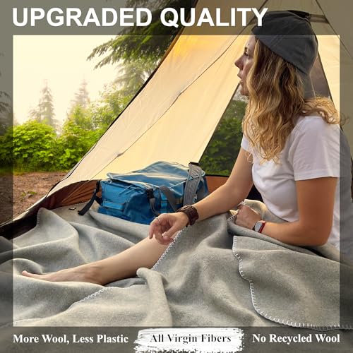100% Virgin Wool Blanket for Car and Winter Camping, Full Size X749255