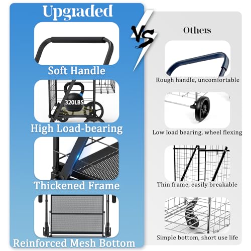 Heavy Duty Folding Shopping Cart with Double Basket and 360° Swivel Wheels X75734