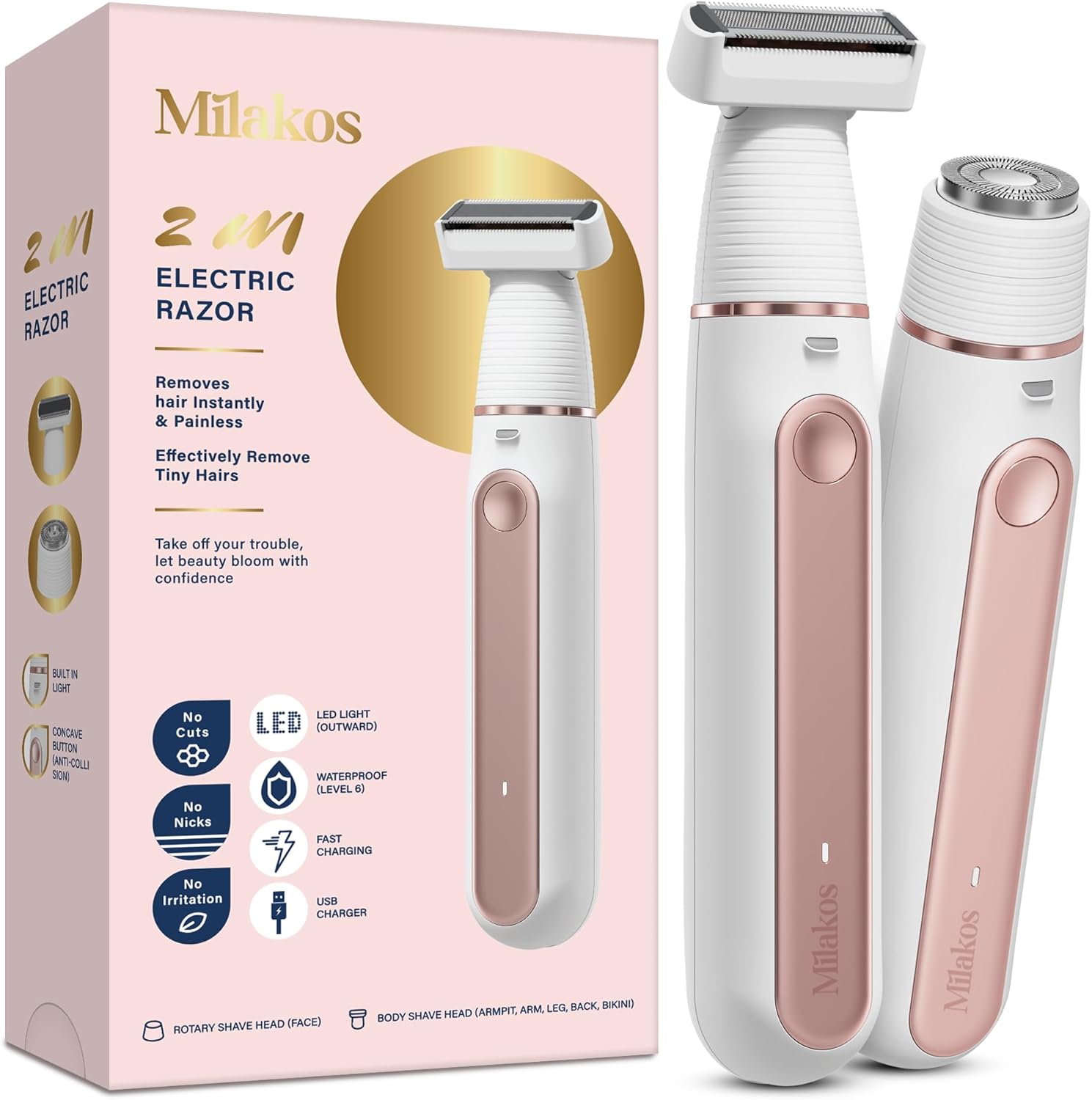 Electric Bikini Trimmer for Women: 2-in-1 Electric Razor Shaver for Hair Removal from Pubic Area Face Legs - Rechargeable Waterproof