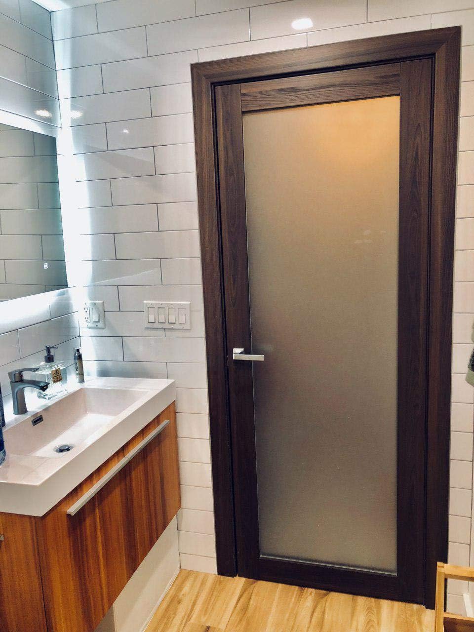 Frosted Glass Door Panel Slab 32 x 84 Solid Wood Core X147234