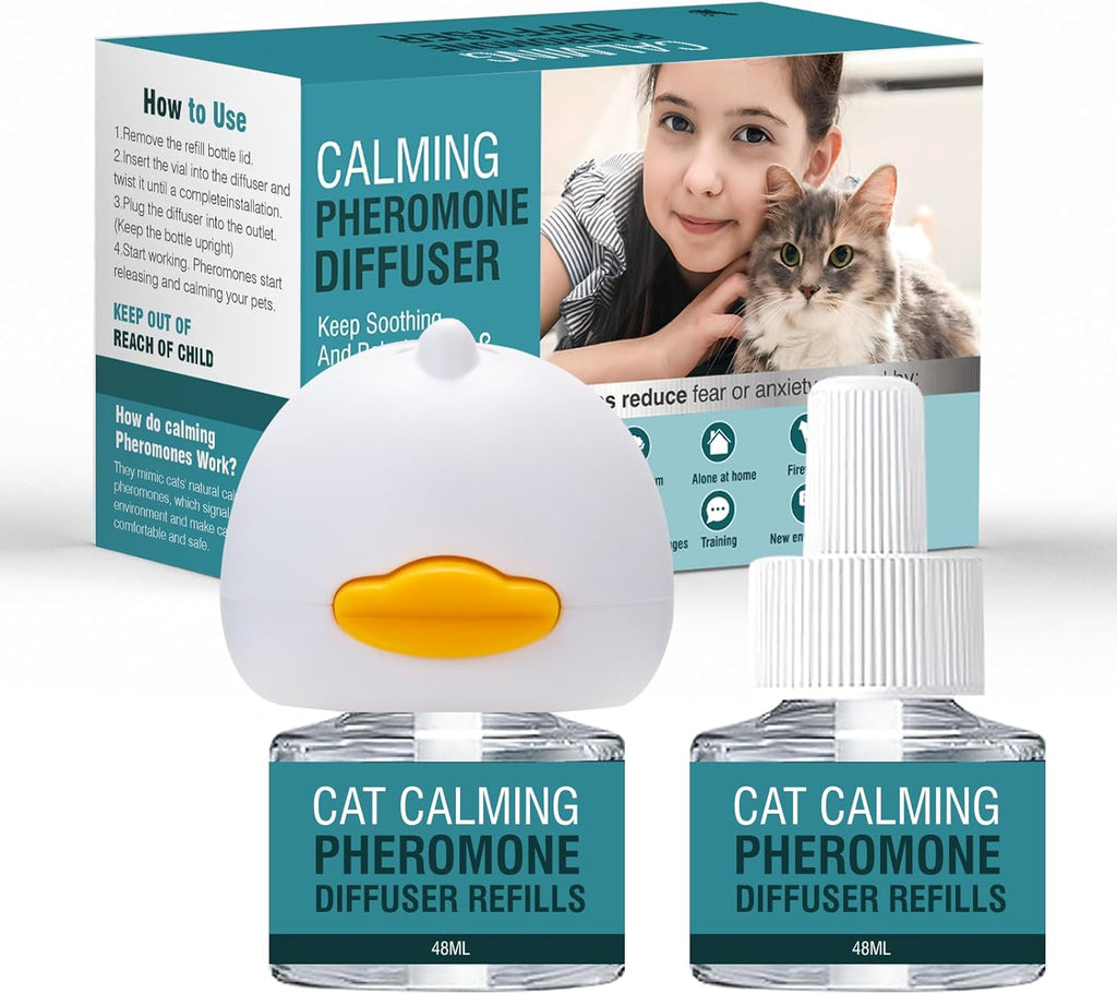 Cat Calming Diffuser 3 in 1 Multicat Calming Pheromones Diffusers Relief Stress Anxiety Fighting Scratching 60 Days Calm Relaxing Pheromone for Cats kit 48ml Refill Fits All Common Diffuser Plug In
