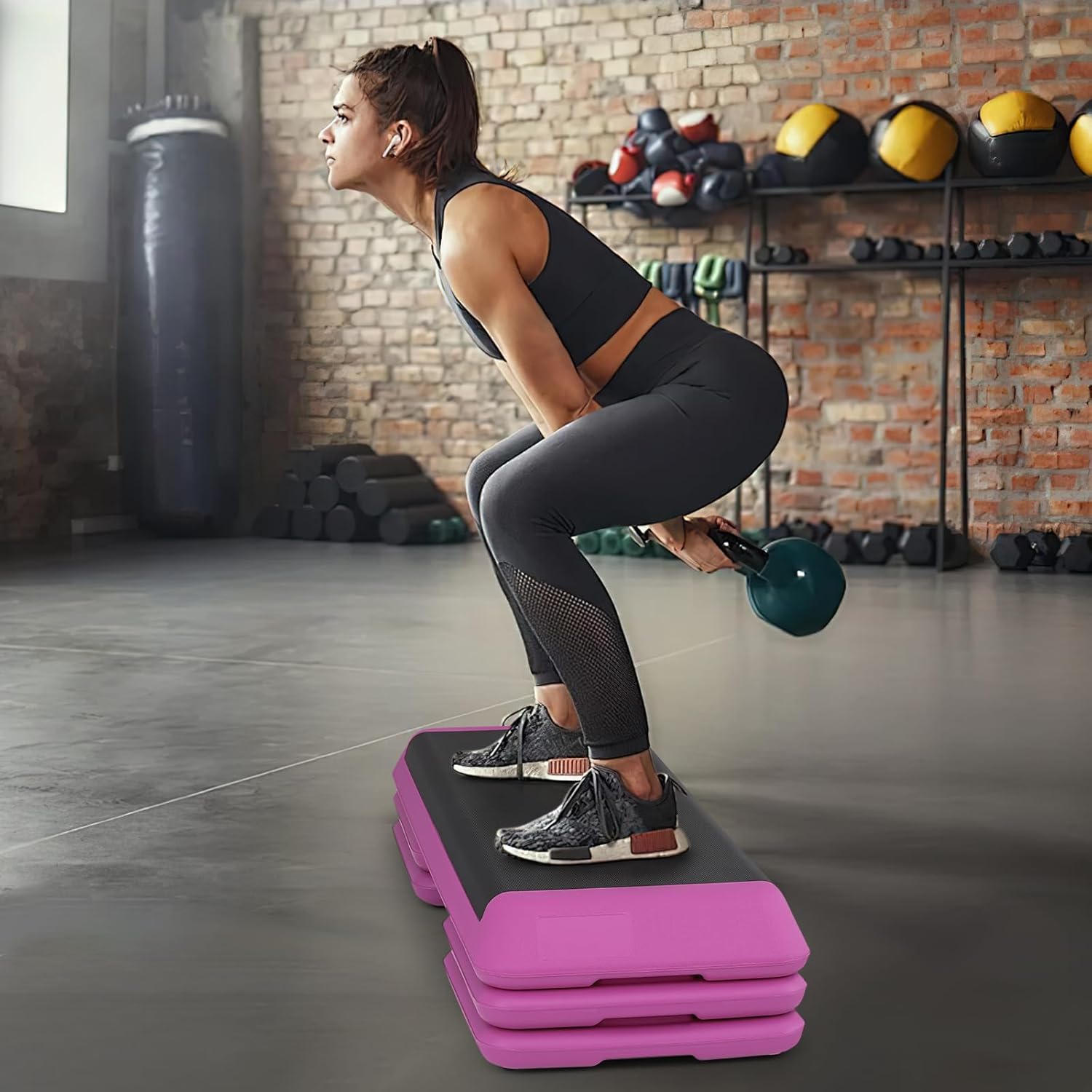 43-Inch Exercise Stepper Platform with Adjustable Risers for Cardio and Strength Training Q360831