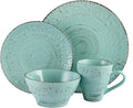 Elama Embossed Stoneware Ocean Dinnerware Dish Set, 16 Piece, Turquoise