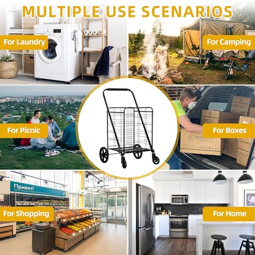 Folding Shopping Cart with Wheels, Portable Grocery Cart for Seniors T5804