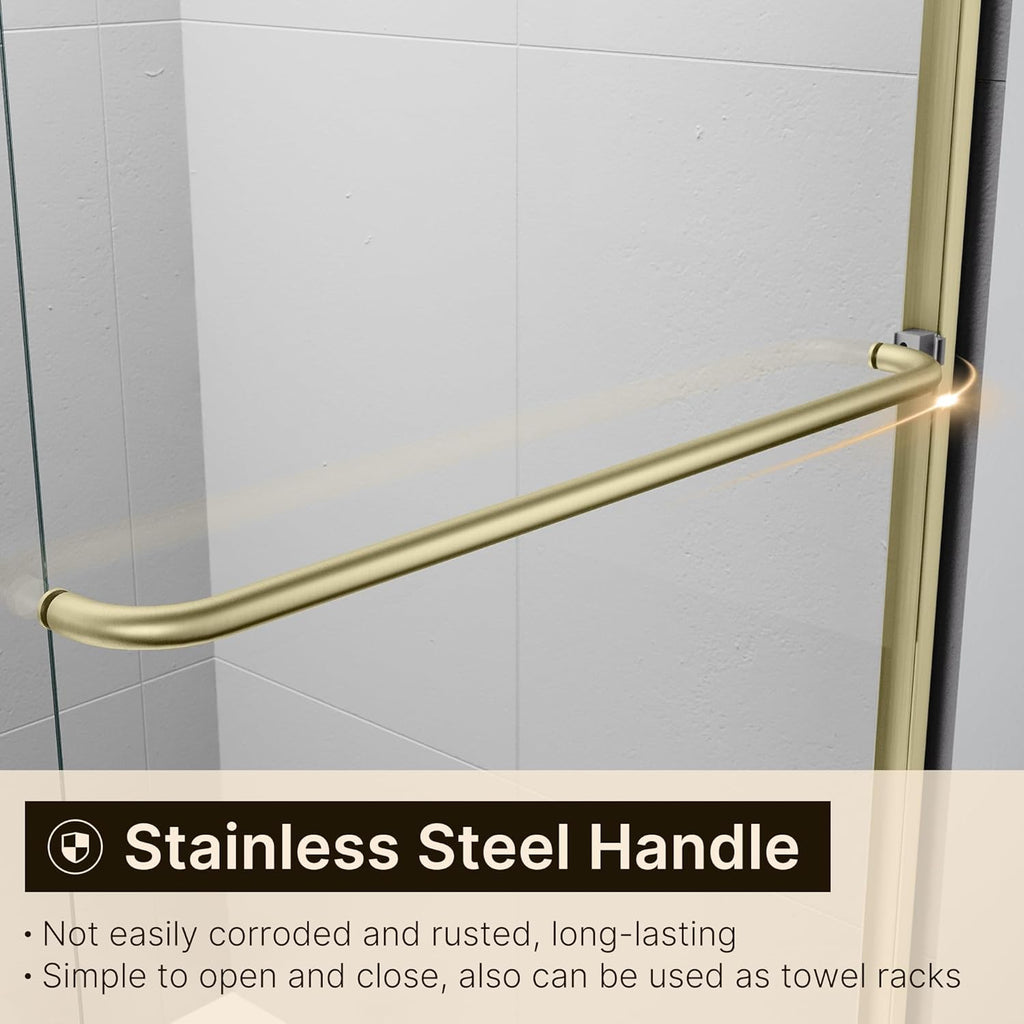 Double Sliding Shower Door, Semi-Frameless, Clear Tempered Glass, Brushed Gold Finish T561088