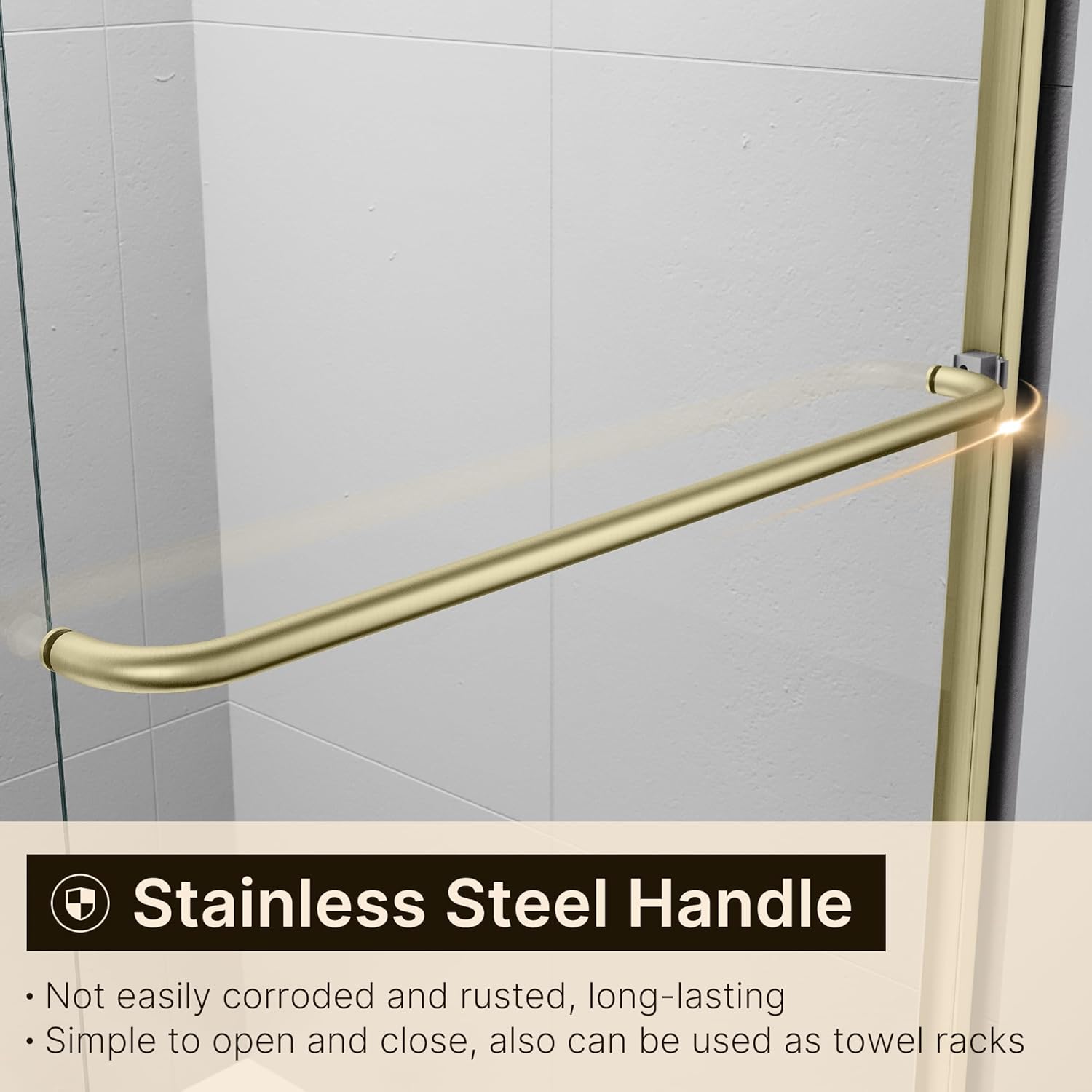 Double Sliding Shower Door, Semi-Frameless, Clear Tempered Glass, Brushed Gold Finish T561088