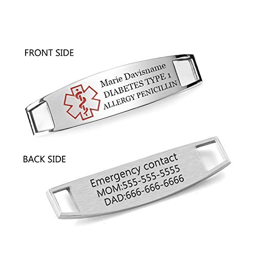 Medical ID Bracelet for Women Stainless Steel Wheat Chain with Health Info Tag N209