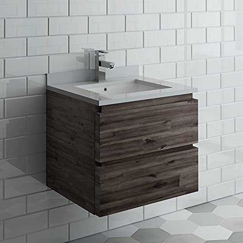 24 Inch Wall Hung Modern Bathroom Vanity with Quartz Countertop and Ceramic Sink Z371