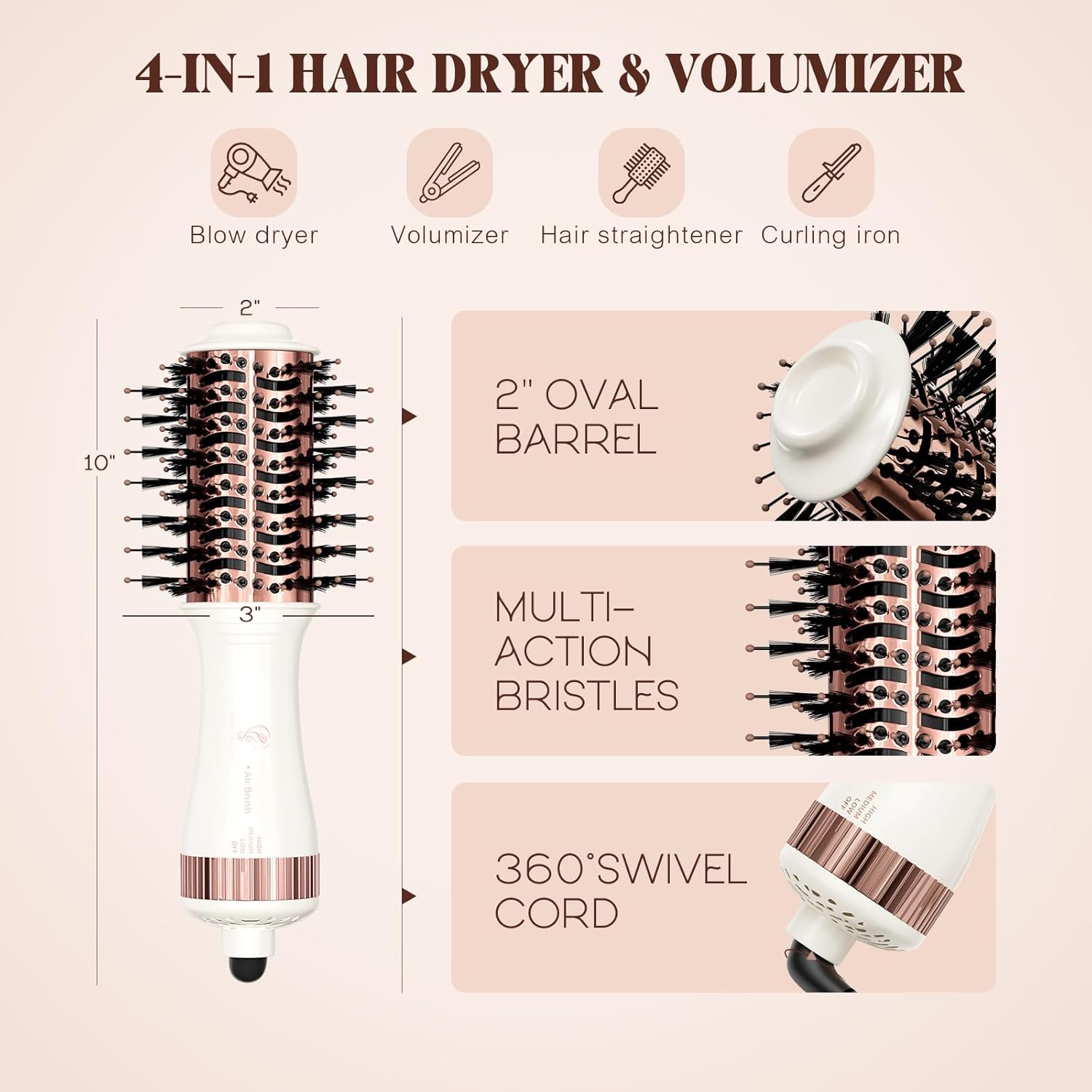 Travel Blow Dryer Brush, Dual Voltage Mini Hot Air Brush, 2 Inch Hair Dryer and Styler S10751