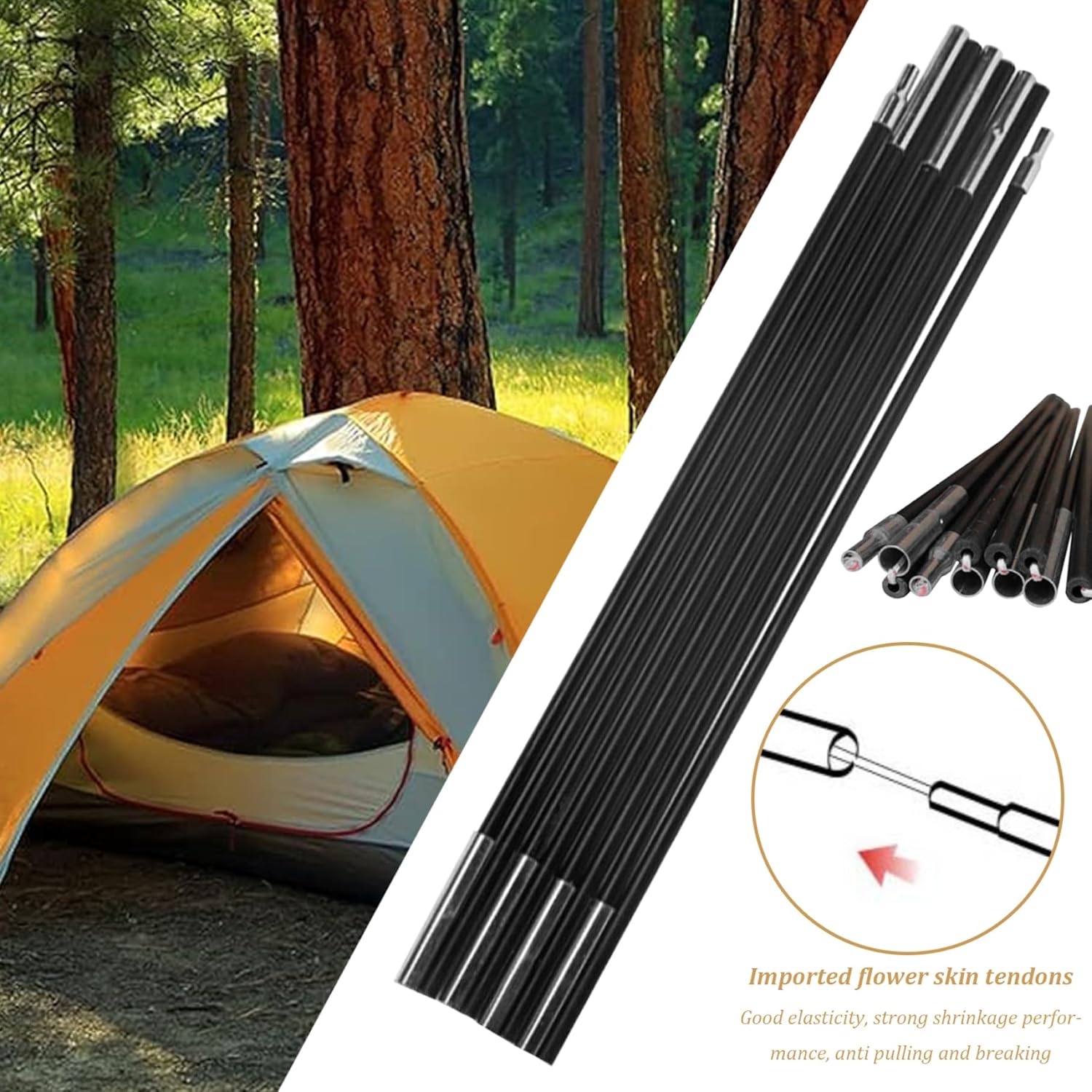 Tent Poles Replacement 8mm 12.8ft Adjustable Fiberglass for Camping N8553