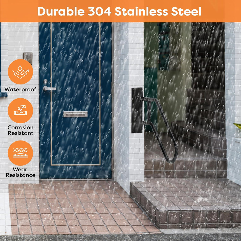 Outdoor Step Handrail, 26" Non Slip Metal Wall Mount for 1-3 Steps H583