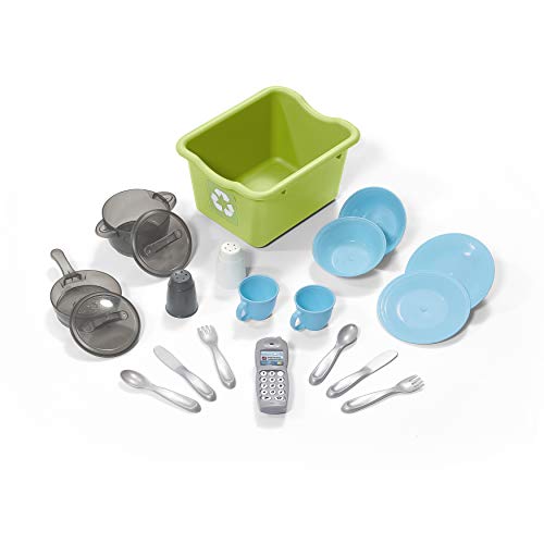 Kids Play Kitchen Set with 20 Pieces, Indoor Outdoor Toy, Blue White Green T389418