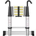 Telescoping Ladder with Hooks 12.5 FT - Aluminum Telescopic Ladder with Stabilizer - Retractable Extension Ladders for Home Loft Roof RV Work with EN131 Certification - 330lbs Max Capacity