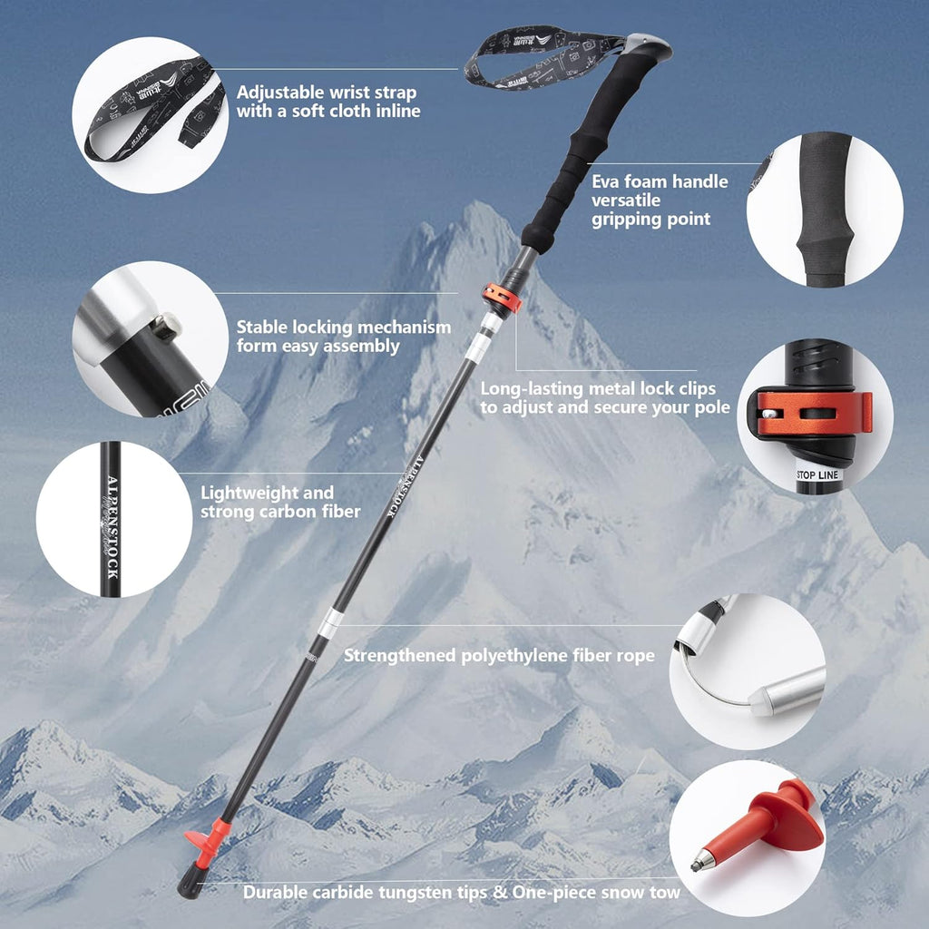 Carbon Fiber Trekking Poles Collapsible Hiking Walking Sticks Quick Lock E157291