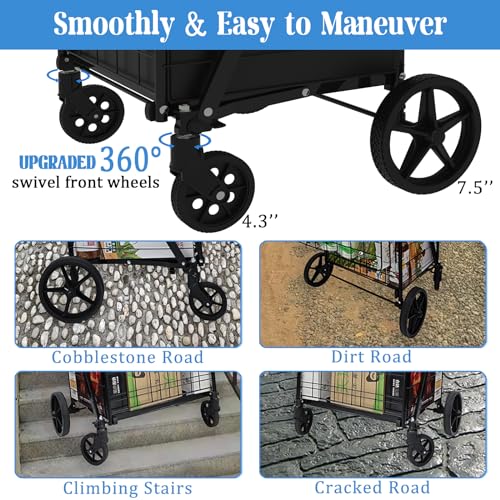 Heavy Duty Folding Shopping Cart with Double Basket and 360° Swivel Wheels X75734
