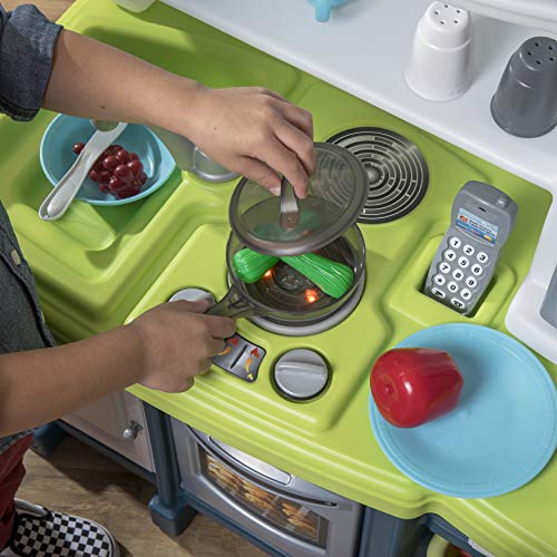Kids Play Kitchen Set with 20 Pieces, Indoor Outdoor Toy, Blue White Green T389418