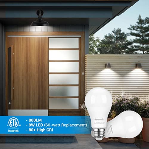 Dusk to Dawn LED Light Bulbs, A19 Sensor Bulb, Auto On/Off, 9W, 800LM, 5000K Daylight, E26 Base, 4-Pack O646388