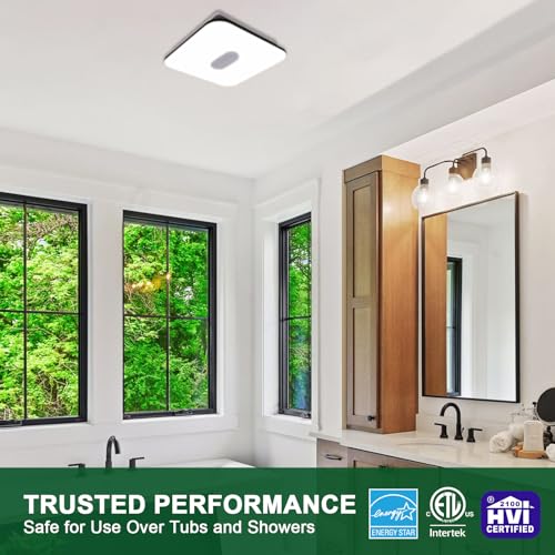 Bathroom Exhaust Fan with Light, 90 CFM, Dimmable LED, Black W249375