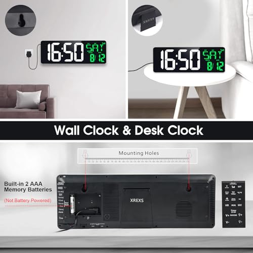 17 Inch Digital Wall Clock with Bluetooth Time Sync and Auto-Dimming X6086