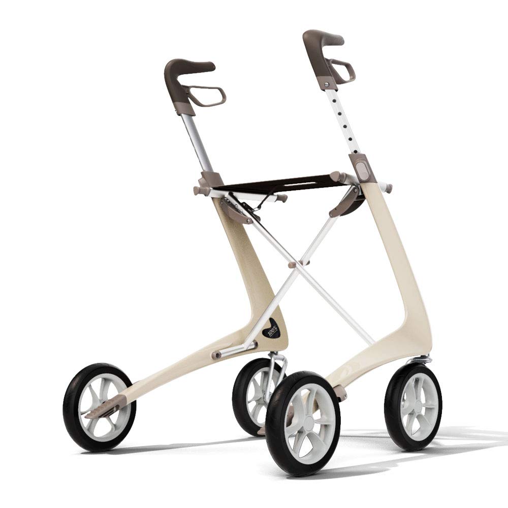 Carbon Ultralight Rollator Walker with Organizer Bag, Regular Track, Oyster White C1288