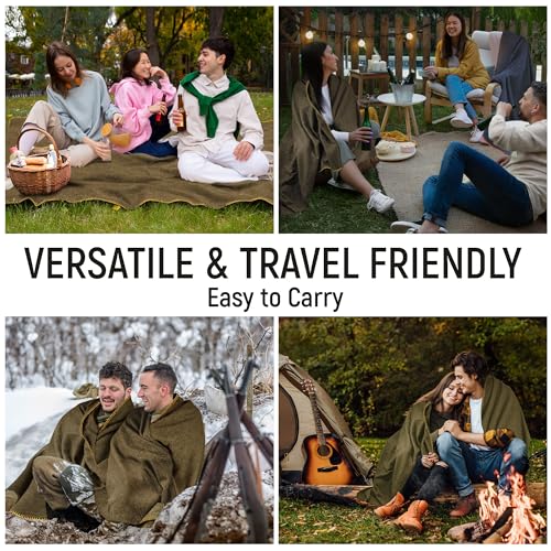 Wool Camping Blanket, Fire Retardant, Extra Thick, 62x84 Inches Y5542