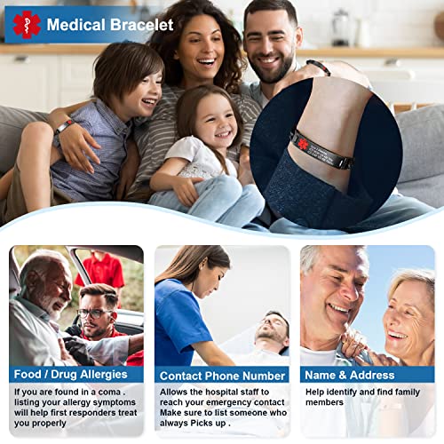 Medical Alert Bracelet for Men Women, Stainless Steel ID Bracelet J199