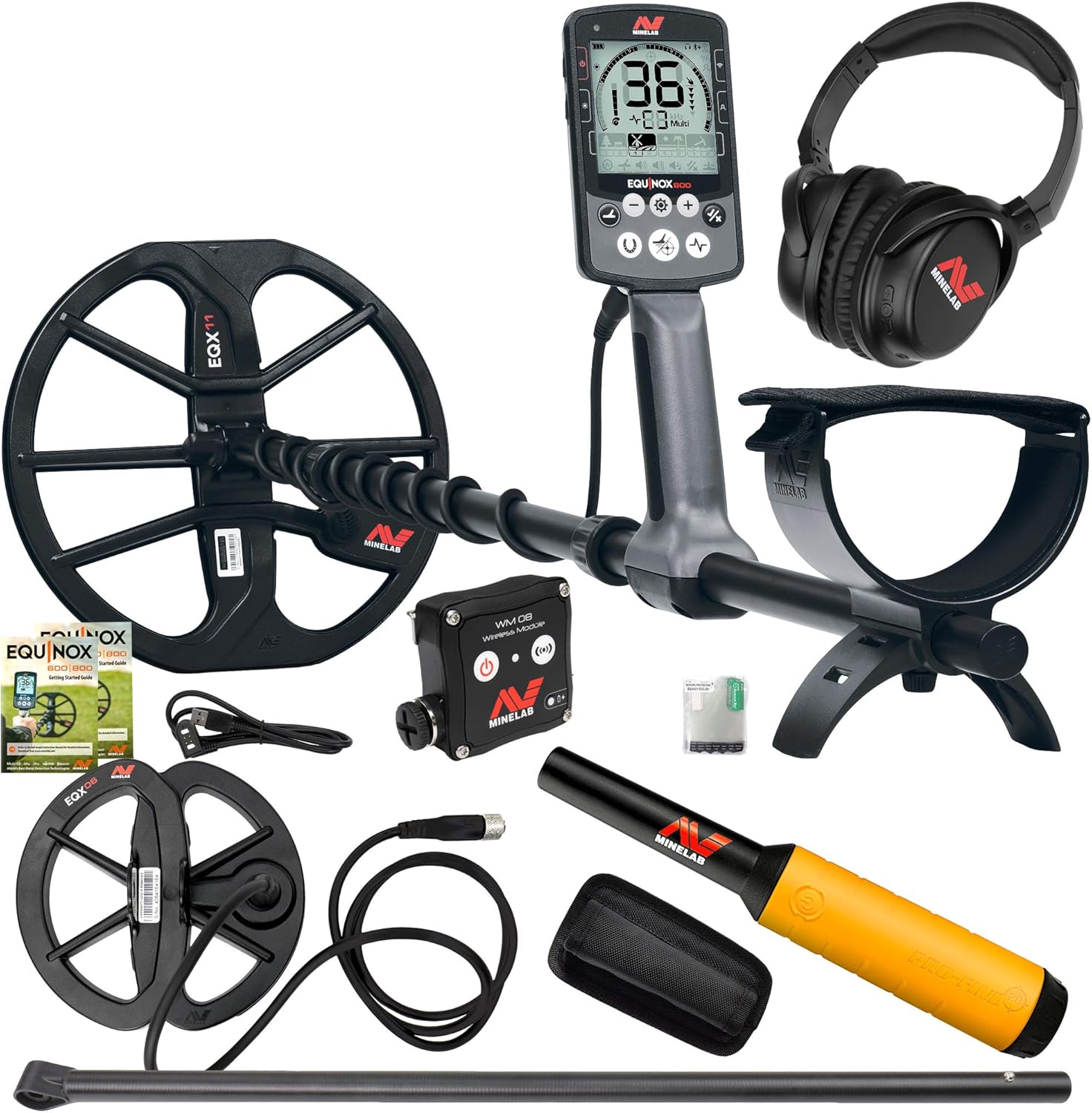 Minelab Equinox 800 Metal Detector with 6 inch Coil,Lower Shaft,and Pro-Find 20,Gold