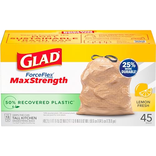 Tall Kitchen Drawstring Garbage Bags, 13 Gallon, 45 Count E321